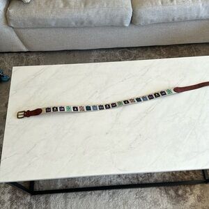 Size 34 Smathers & Branson needlepoint belt with island flask design.